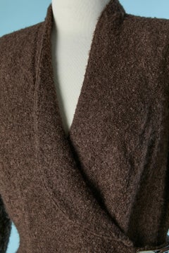 Giacca bouclette in lana doppiopetto marrone con fibbia Thierry Mugler