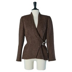 Brown double-breasted wool bouclette jacket with buckle THIERRY MUGLER