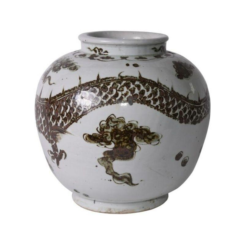 Brown Dragon Open Top Jar

The special antique process makes it looks like a piece of art from a museum. 
High fire porcelain, 100% hand shaped, hand painted. Distress, chips and other imperfections create great characters of this special vintage