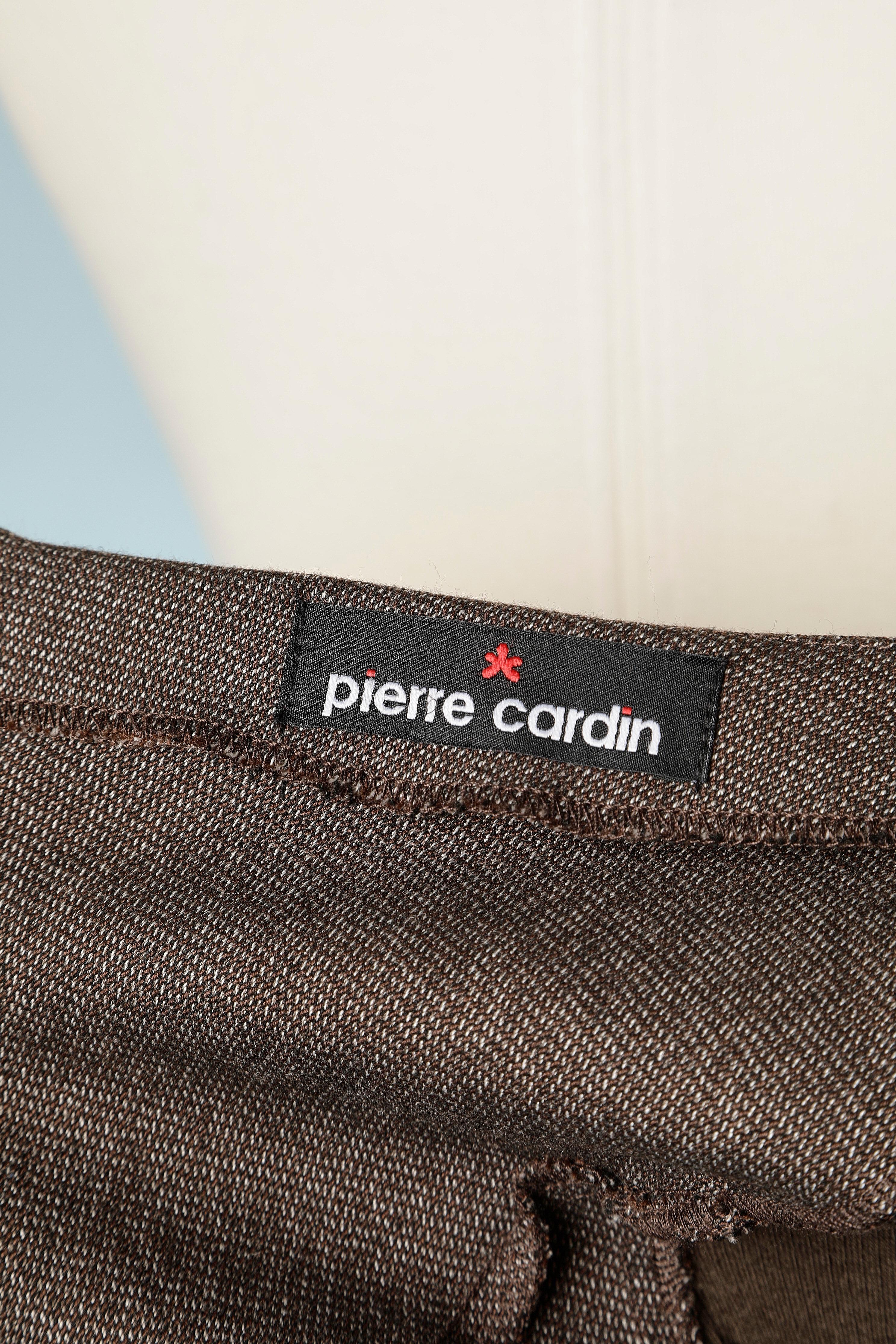 Braunes drapiertes Jerseykleid mit Spitzenrüschen in der vorderen Mitte Pierre Cardin  im Angebot 1