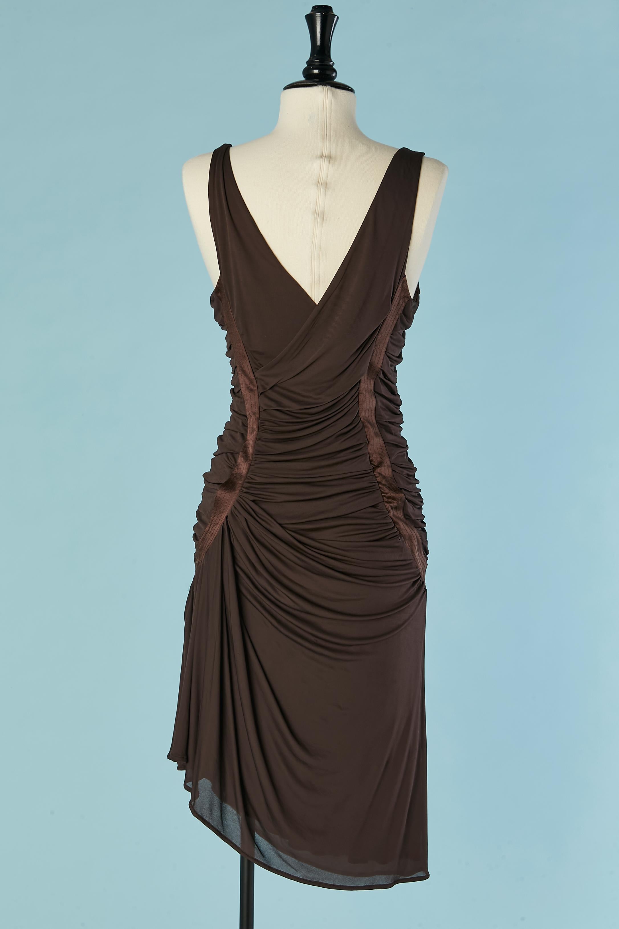 Vestido de cóctel sin mangas drapeado marrón Roberto Cavalli en venta 1