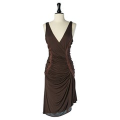 Abito da cocktail marrone drappeggiato senza maniche Roberto Cavalli