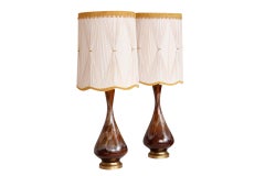 Brown Drip Glaze Ceramic Table Lamps, a Pair