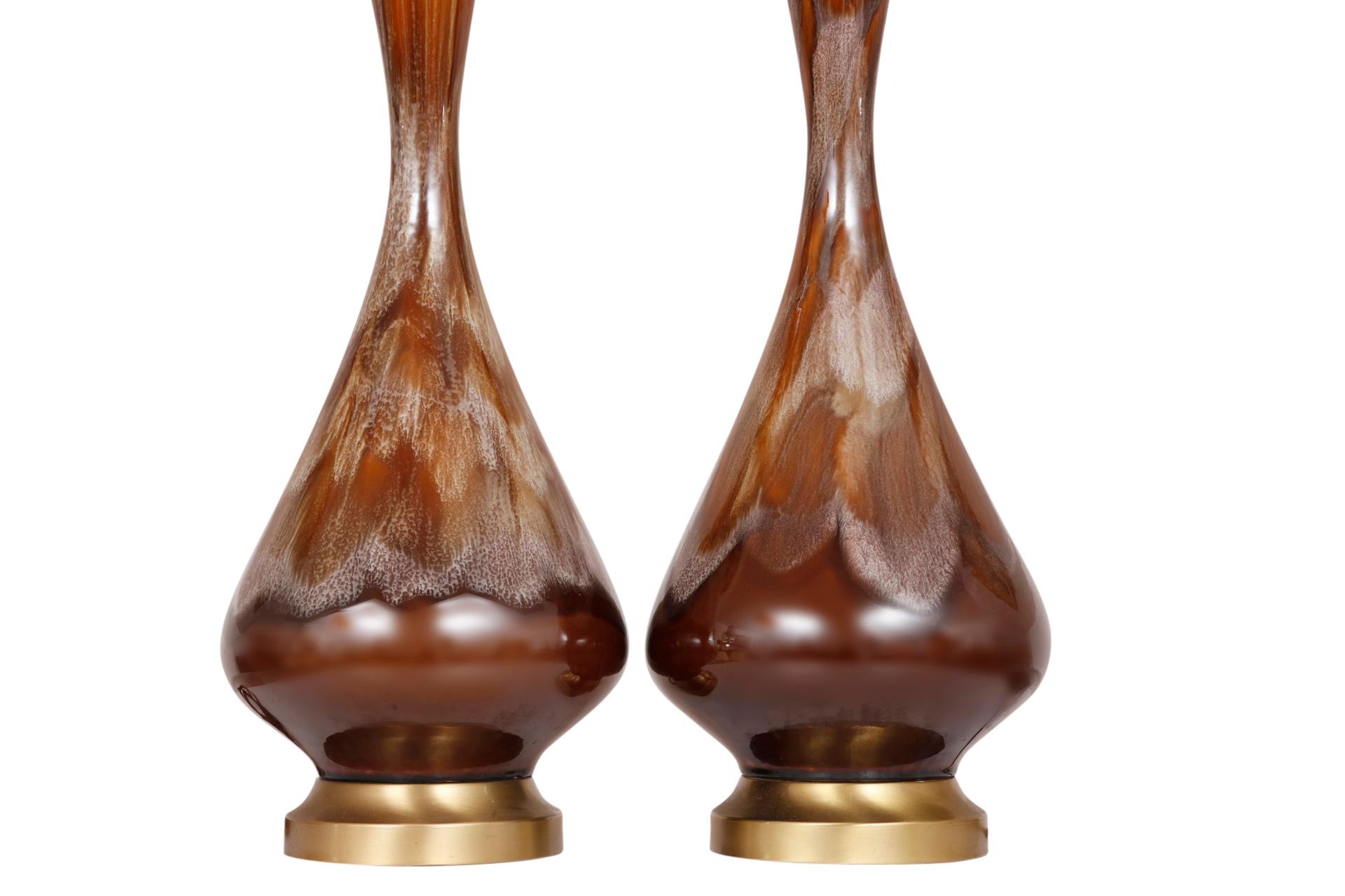 Braune Keramik-Tischlampen mit Tropfglasur, ein Paar (20. Jahrhundert) im Angebot