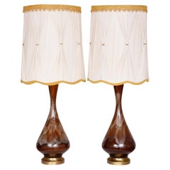Brown Drip Glaze Ceramic Table Lamps, a Pair