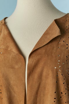 Brown edge to edge suede jacket with lazer cut