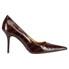 Brown Eel Leather Pointed Toe Pumps Size IT 40.5