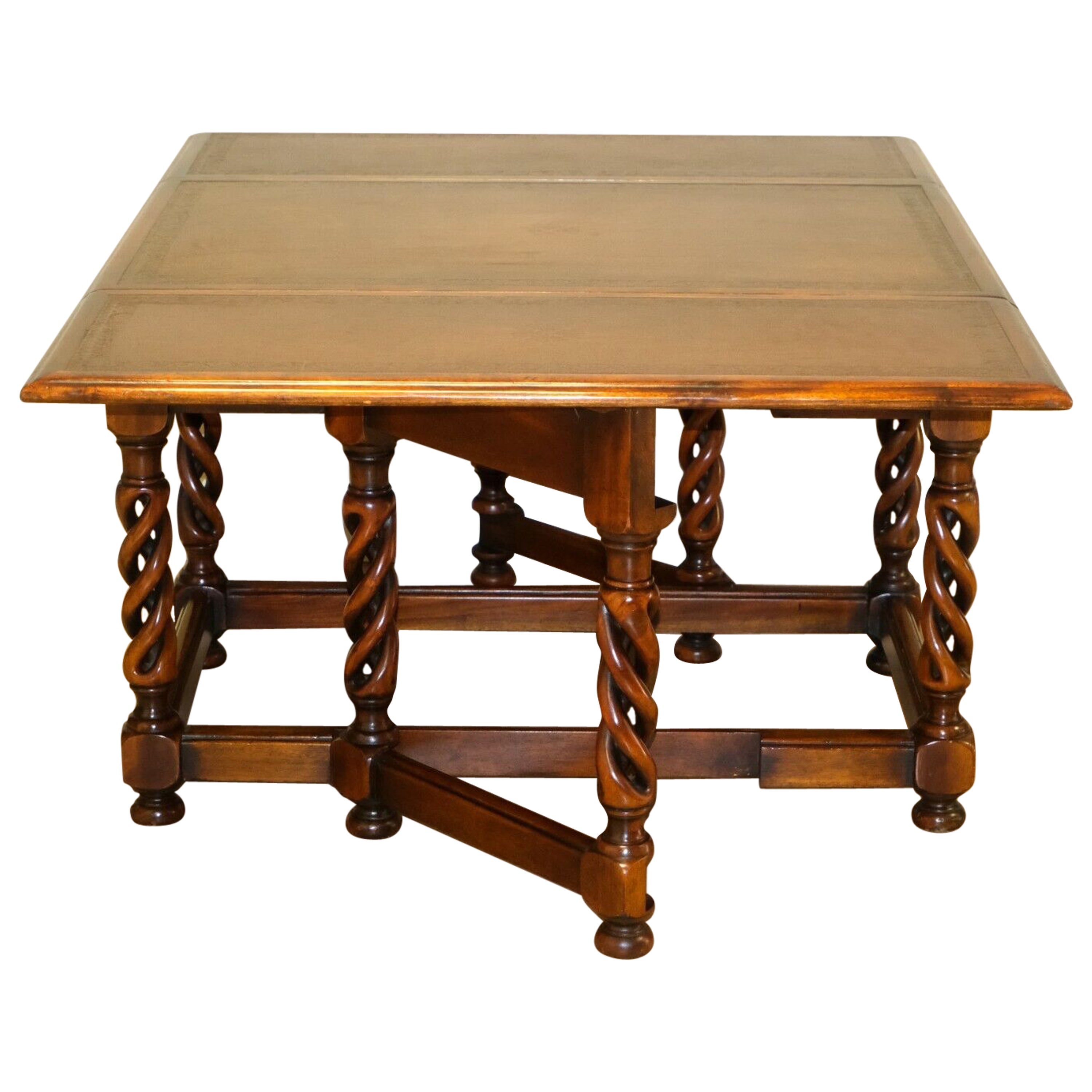 Brown Elegant Theodore Alexander Drop Leaf Coffee Table Leather Top Gate Legs