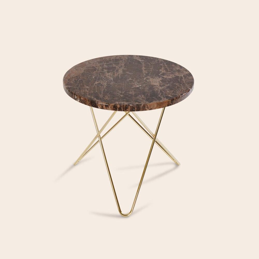 Brown Emperador Marble and Brass Mini O Table by OxDenmarq
Dimensions: D 40 x H 37 cm
Materials: Brass, Brown Emperador Marble
Also Available: Different top and frame options available,

OX DENMARQ is a Danish design brand aspiring to make