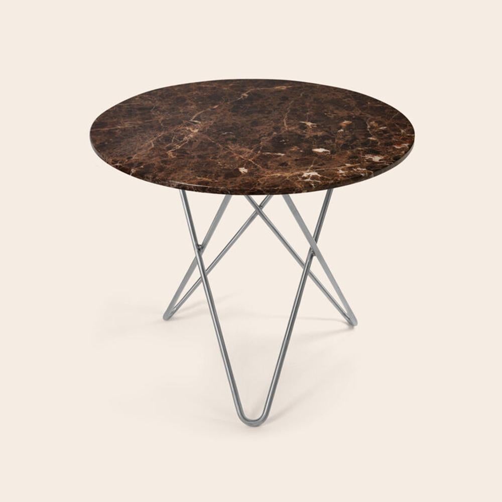 Brown Emperador marble and steel dining O Table by OxDenmarq
Dimensions: D 80 x H 72 cm
Materials: steel, brown Emperador marble
Also available: different marble and frame options available.

OX DENMARQ is a Danish design brand aspiring to make