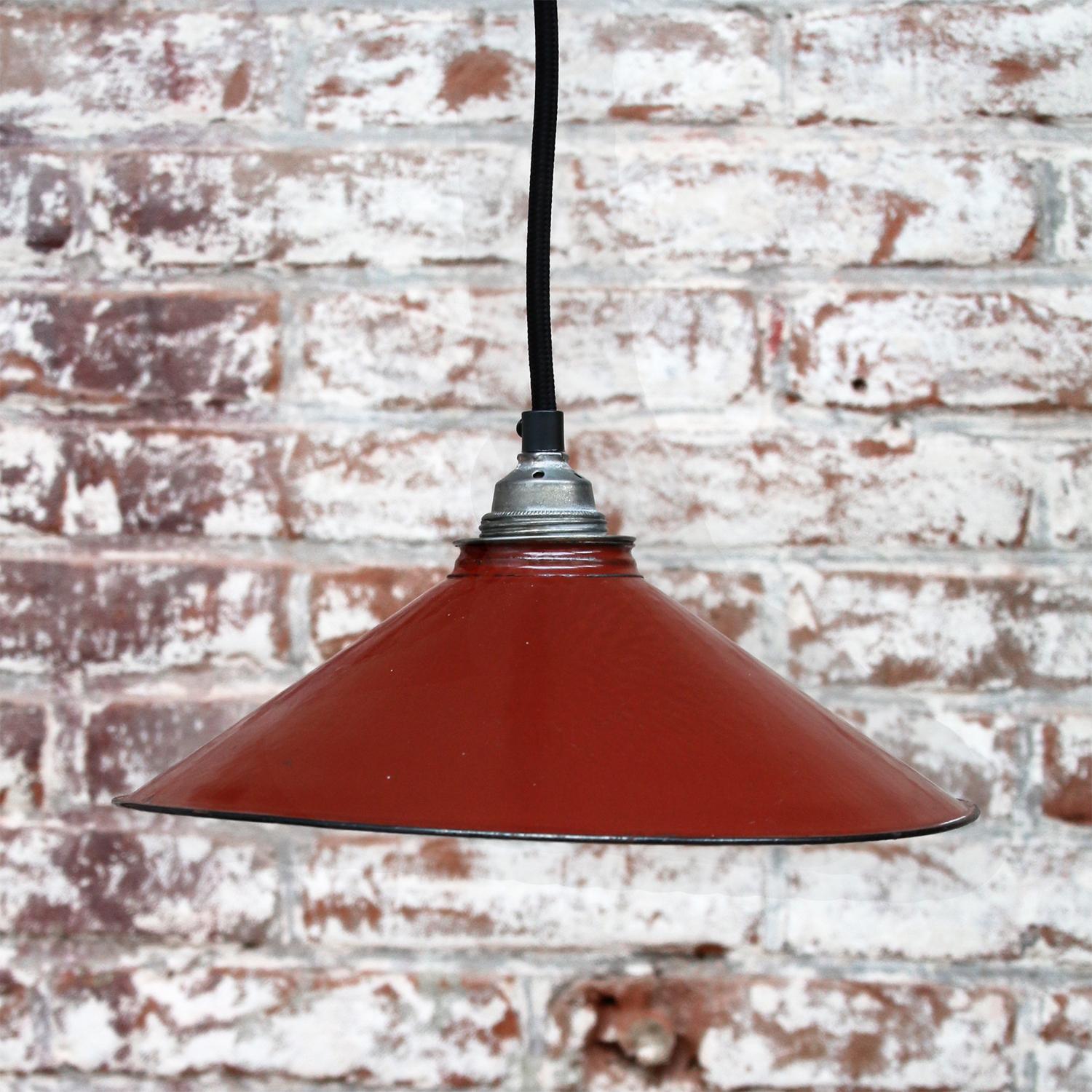 Brown Enamel French Vintage Industrial Pendant Light 1