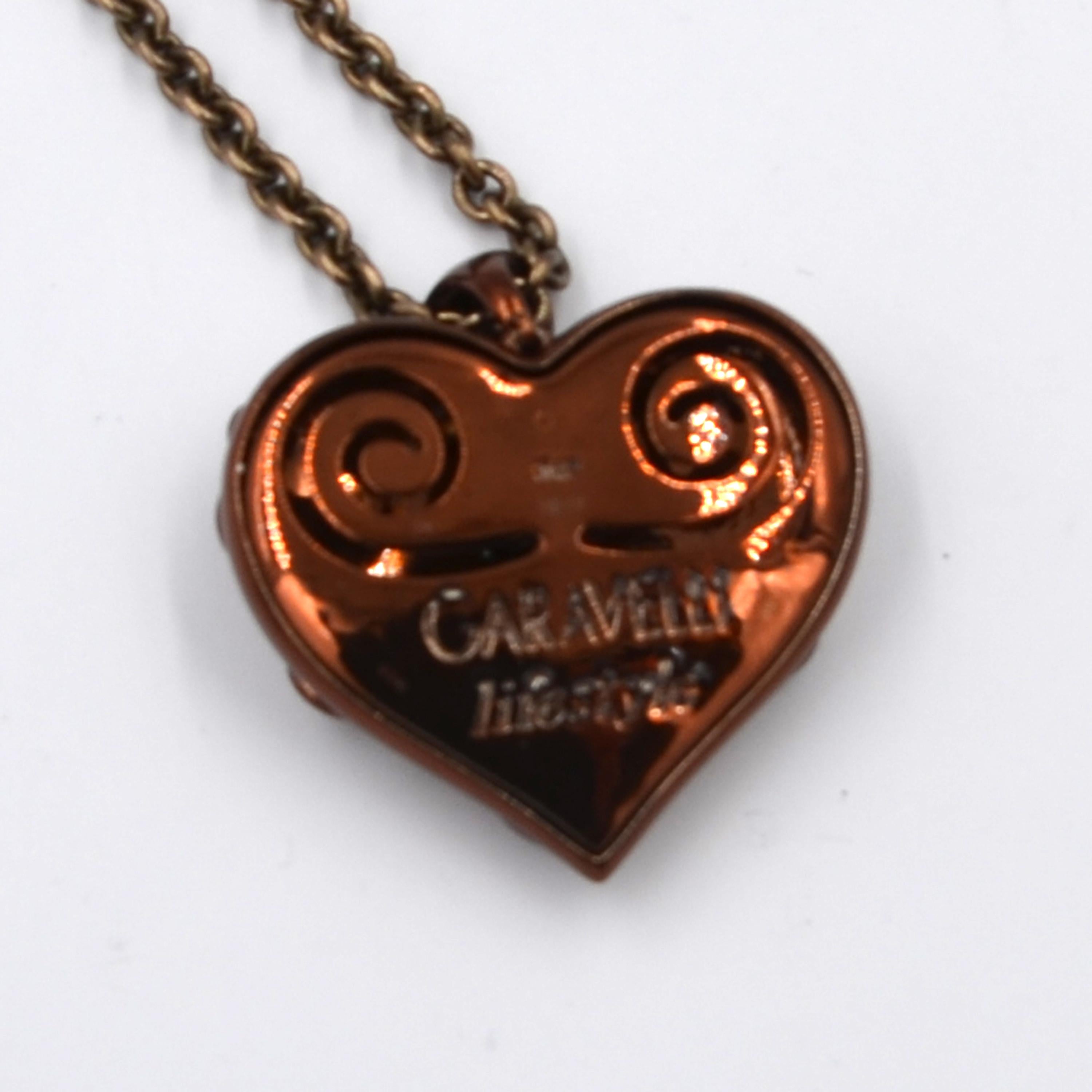 Women's Chocolate Enamel Heart Silver Pendant with Citrine Madera Citrine Smoky Quartz