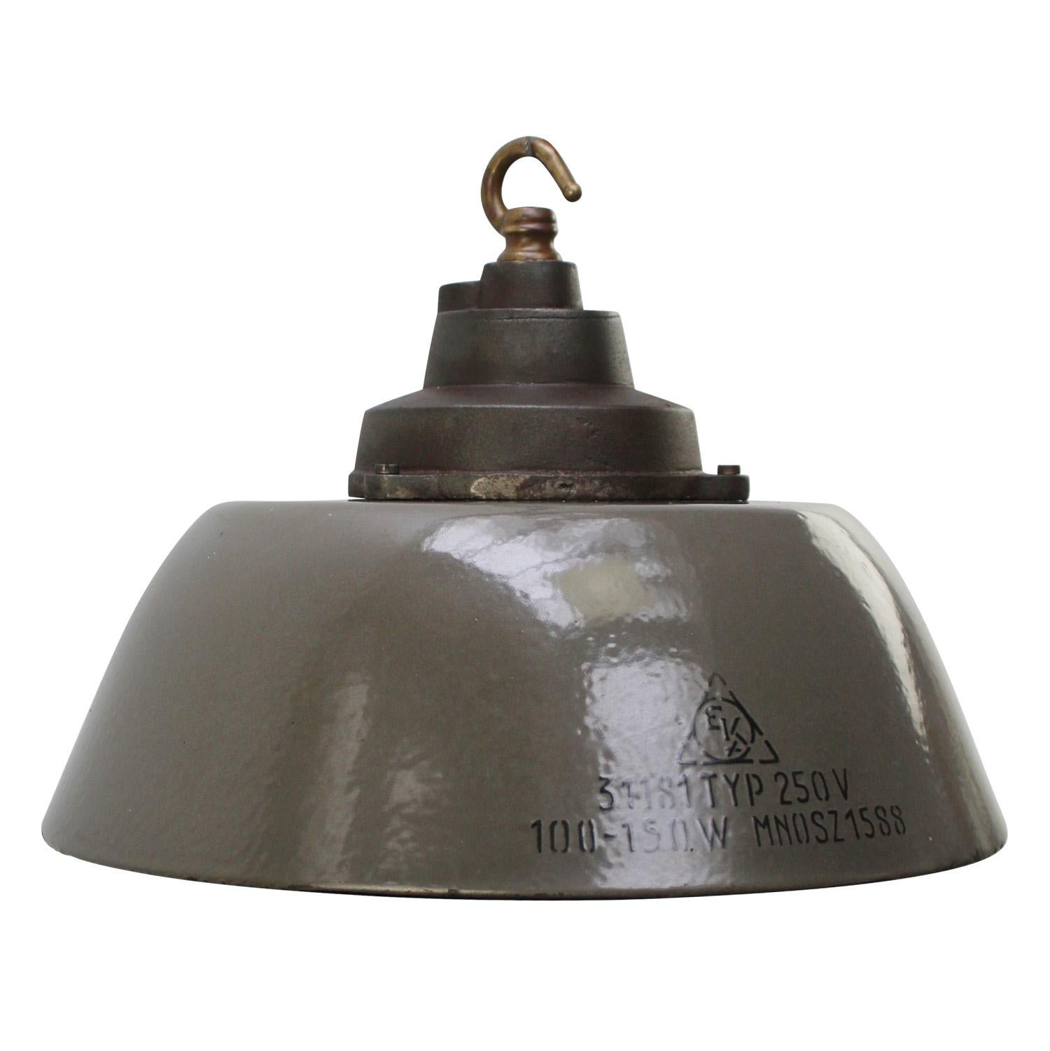 Brown Enamel Vintage Industrial Cast Iron Brass Pendant Lights