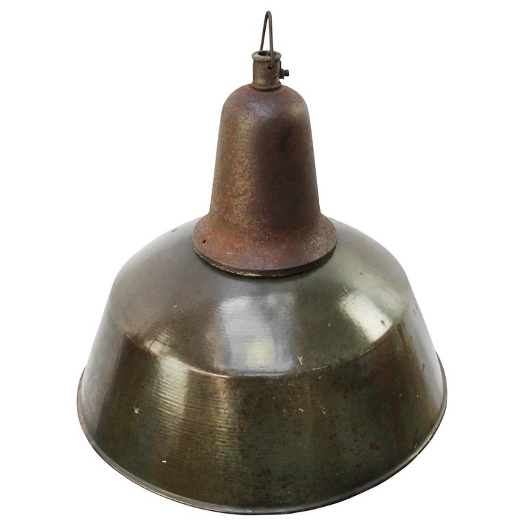 Brown Enamel Vintage Industrial Cast Iron Pendant Light For Sale at 1stDibs