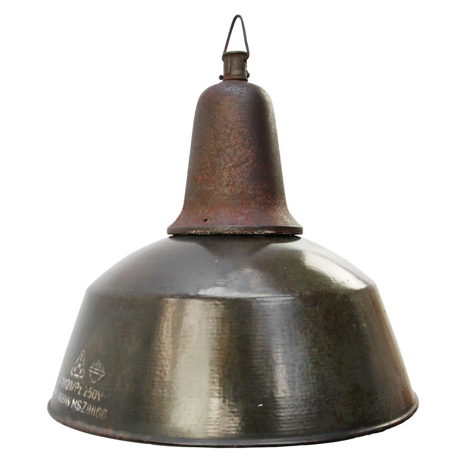 Brown Enamel Vintage Industrial Cast Iron Suspension Light