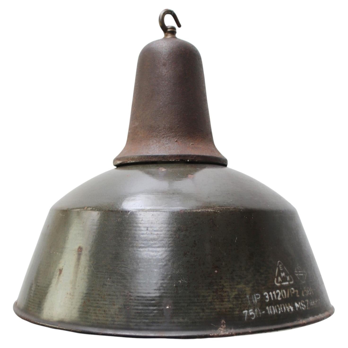 Brown Enamel Vintage Industrial Cast Iron Pendant Light