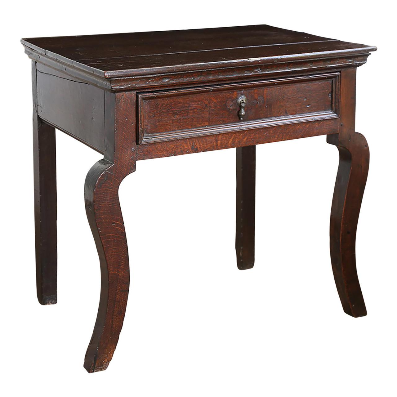 Brown English Oak Side Table with Single Drawer For Sale 5
