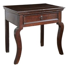 Brown English Oak Side Table with Single Drawer