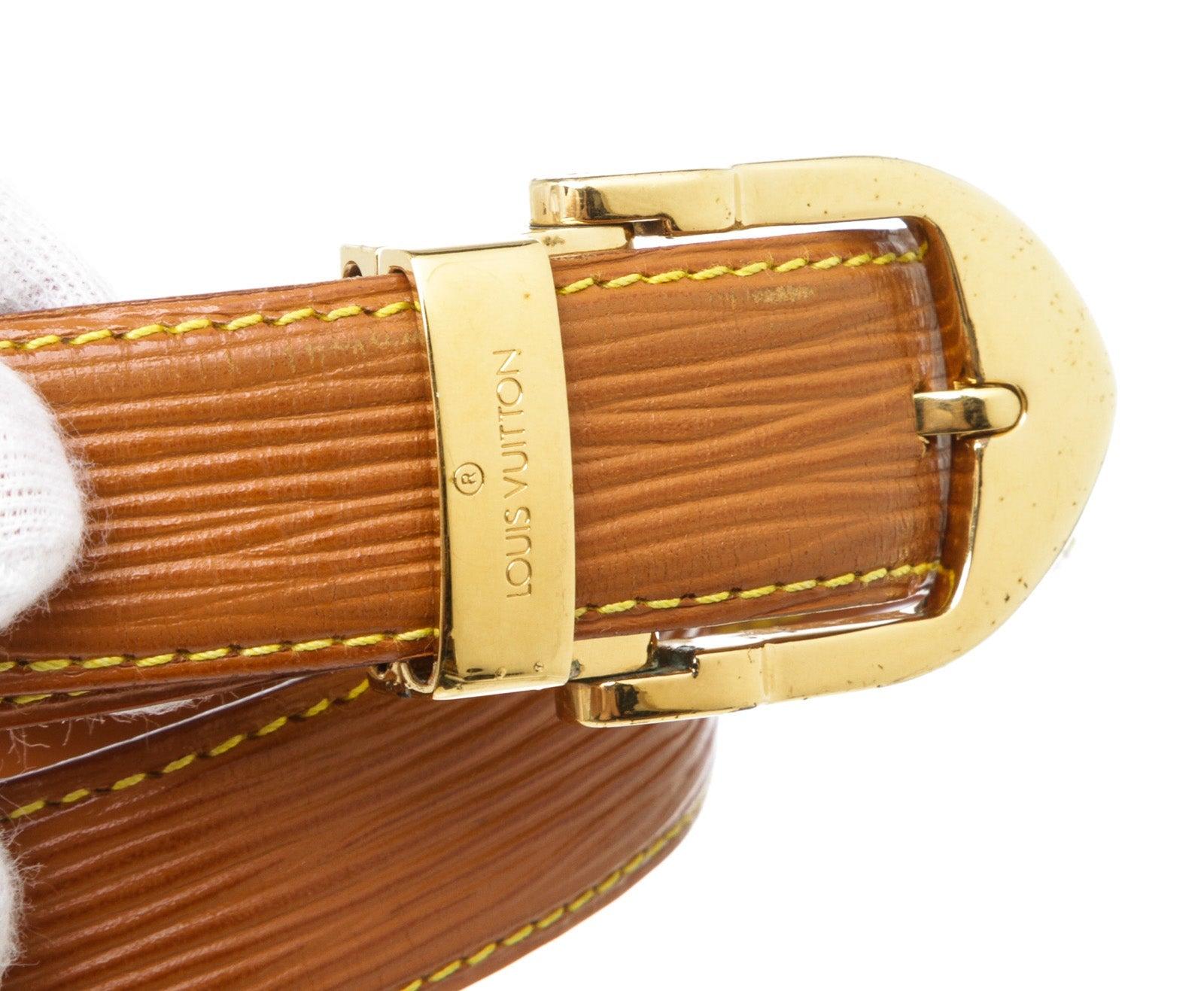 Brown Epi leather Louis Vuitton Epi Skinny Classique belt with gold-tone buckle  For Sale 2