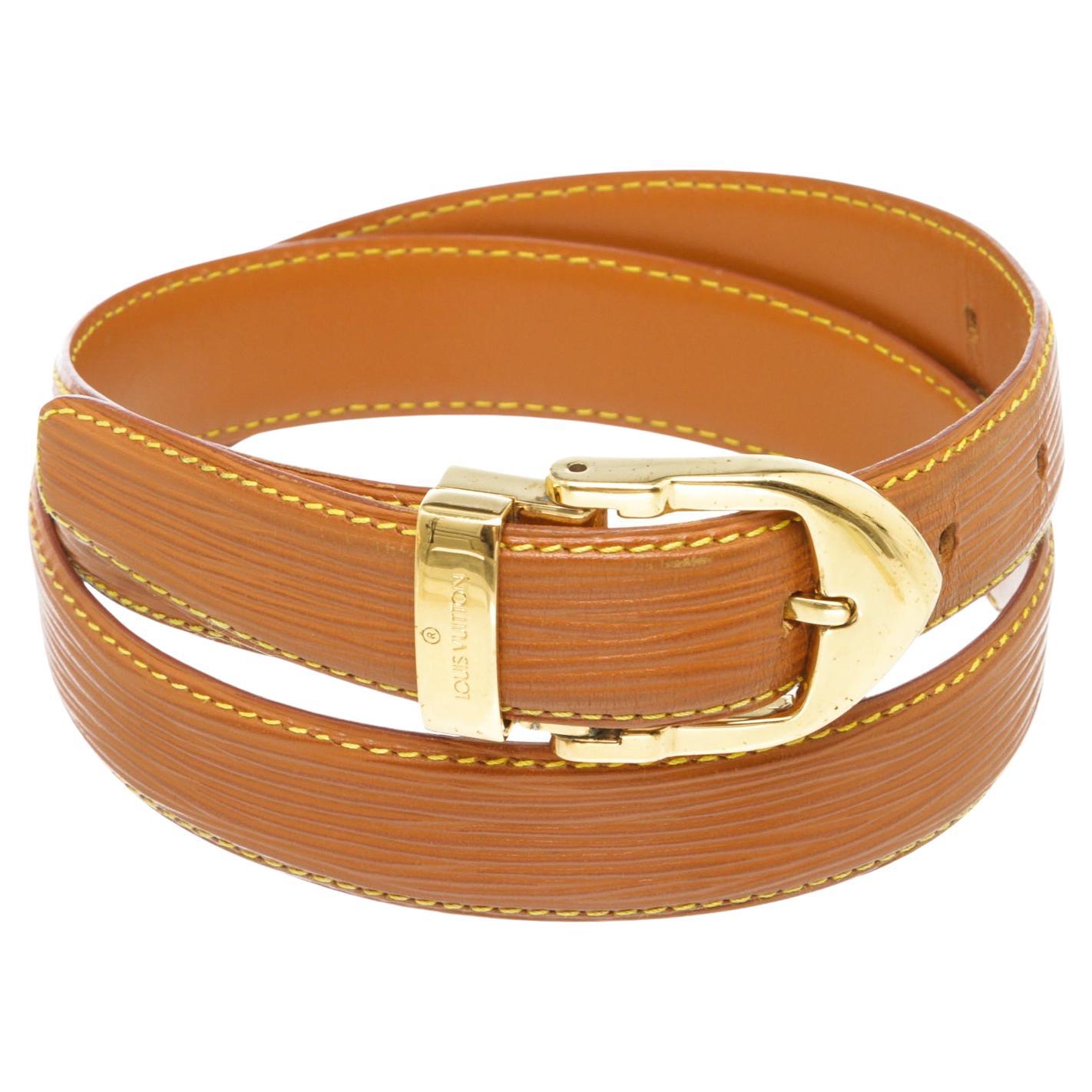 Brown Epi leather Louis Vuitton Epi Skinny Classique belt with gold-tone buckle  For Sale