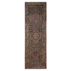 Brown Even Wear Old Persian Hamadan Hand Knotted Wool Clean Runner Abrash Rug