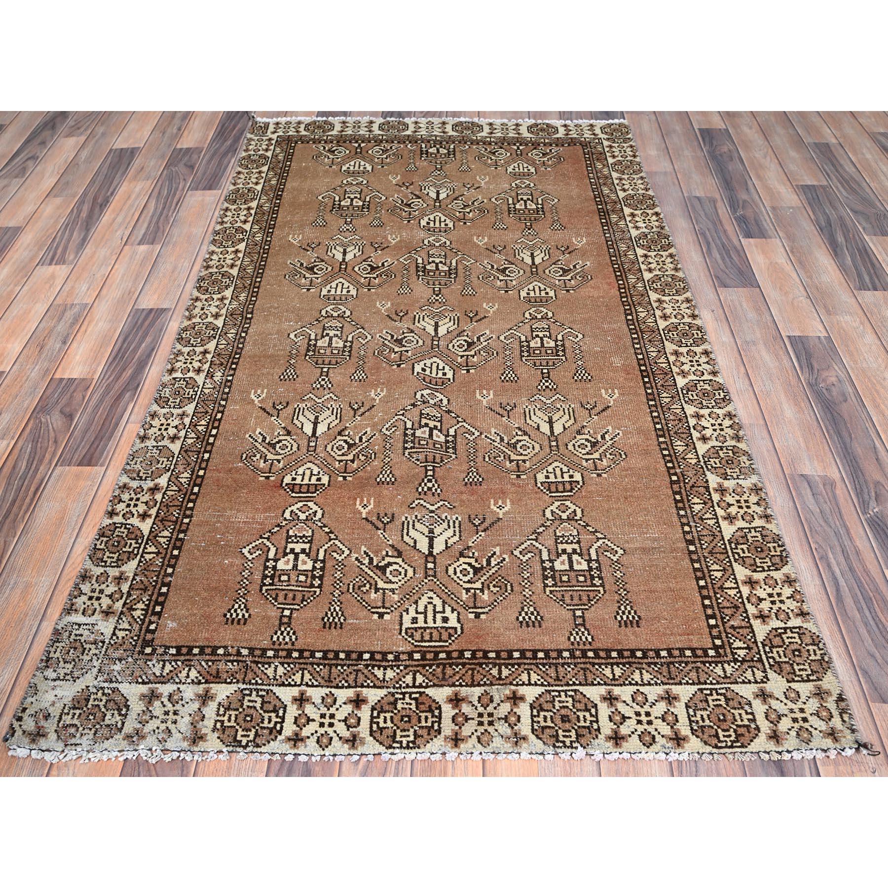 Medieval Brown Evenly Worn Natural Wool Vintage Persian Baluch Hand Knotted Clean Rug For Sale