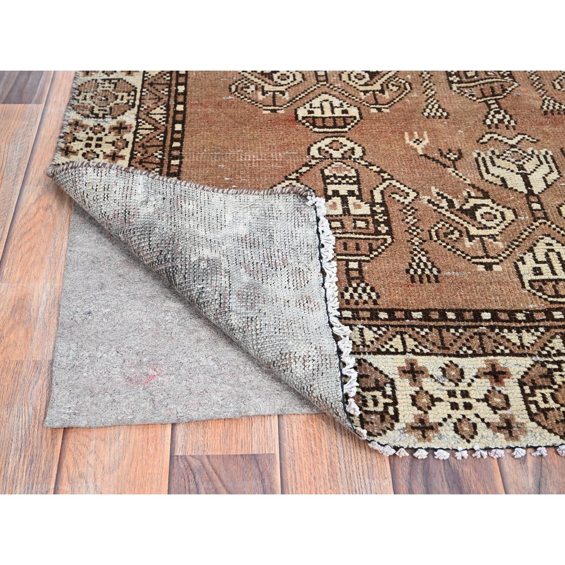 Hand-Knotted Brown Evenly Worn Natural Wool Vintage Persian Baluch Hand Knotted Clean Rug For Sale