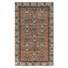 Brown Evenly Worn Natural Wool Retro Persian Baluch Hand Knotted Clean Rug