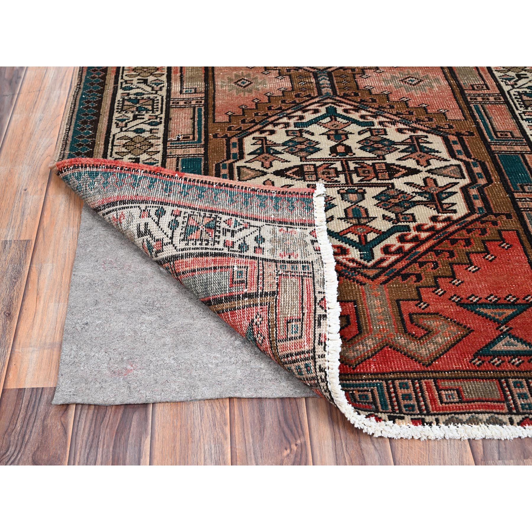Hand-Knotted Brown Evenly Worn Vintage Northwest Persian Hand Knotted Wool Clean Runner Rug For Sale