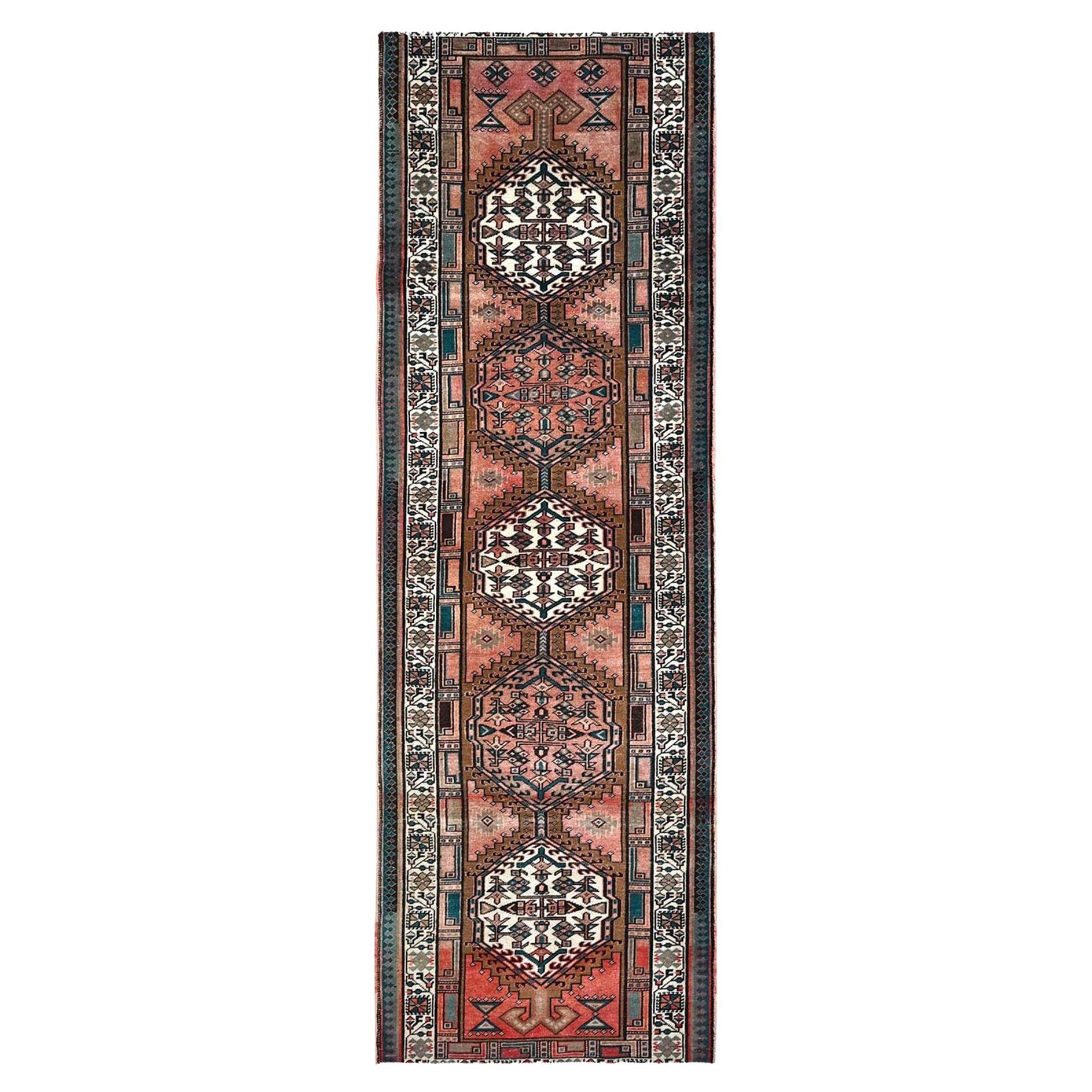 Brown Evenly Worn Vintage Northwest Persian Hand Knotted Wool Clean Runner Rug For Sale