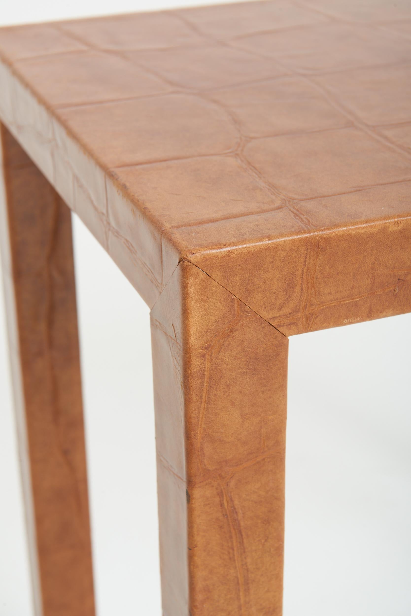 20th Century Brown Faux Leather Side Table For Sale