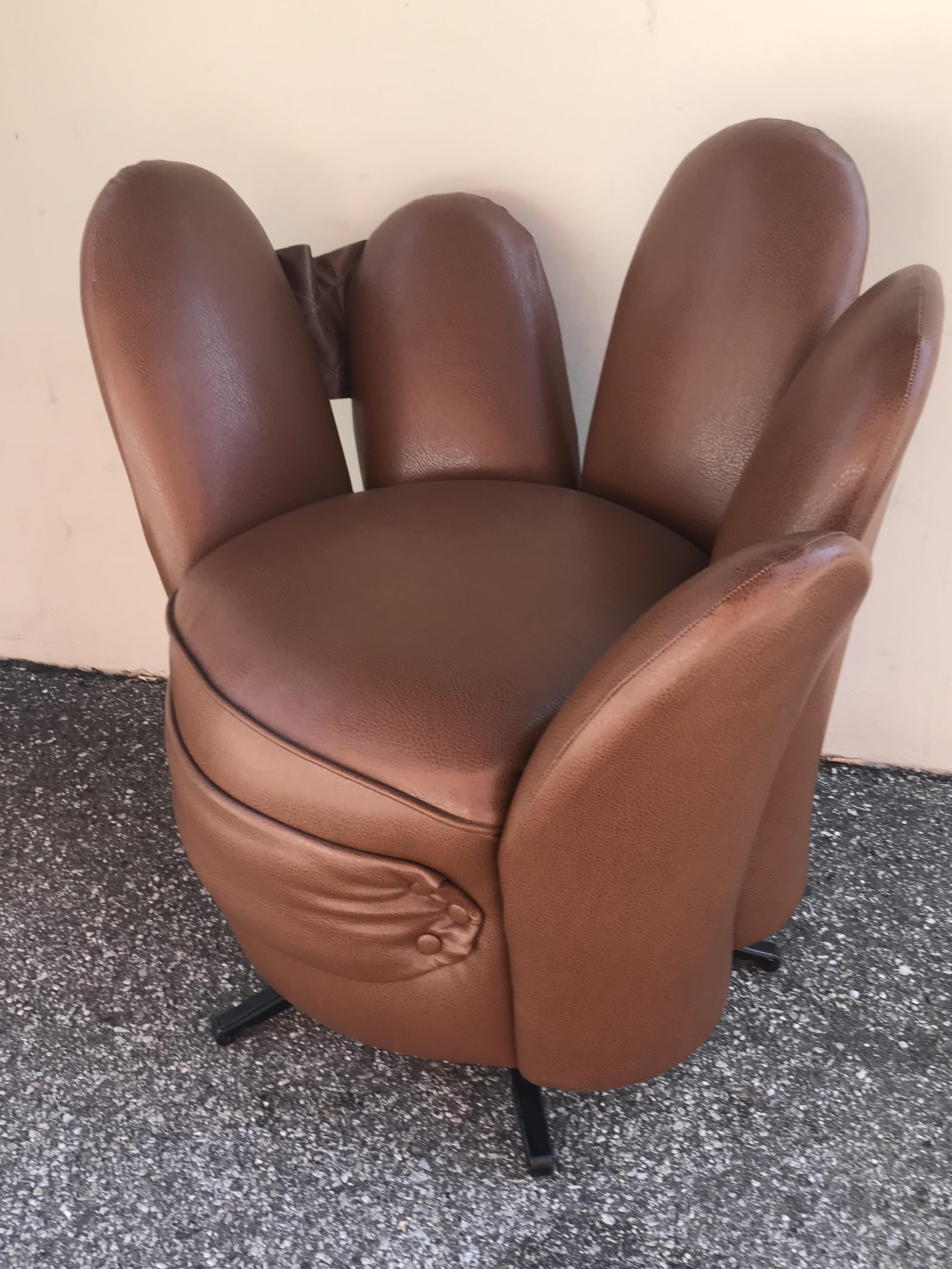 Mid-Century Modern Brown Faux-Ostrich Swivel Hand Chair