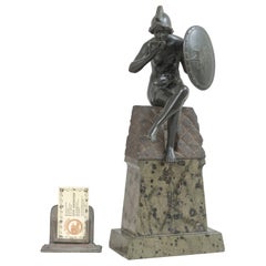 Brown Female Warrior w/Shield, on Carved Marble Base, German ca.1900