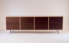 Brown Finn-Ply Cabinet with Bronze Pulls and Turned Bronze Legs