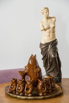 Brown Fish Glass Decanter and Glasses, 20th Century, Europe, 1960s