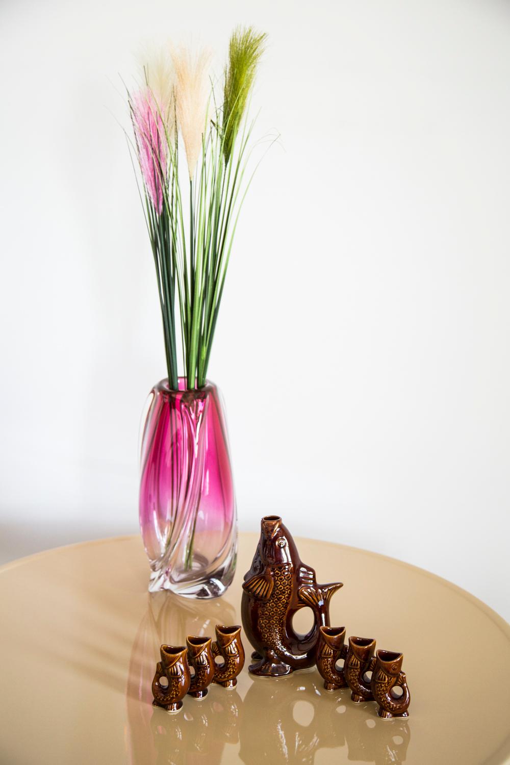 Brown Fish Glass Decanter and Glasses, 20th Century, Europe, 1960s For Sale 1