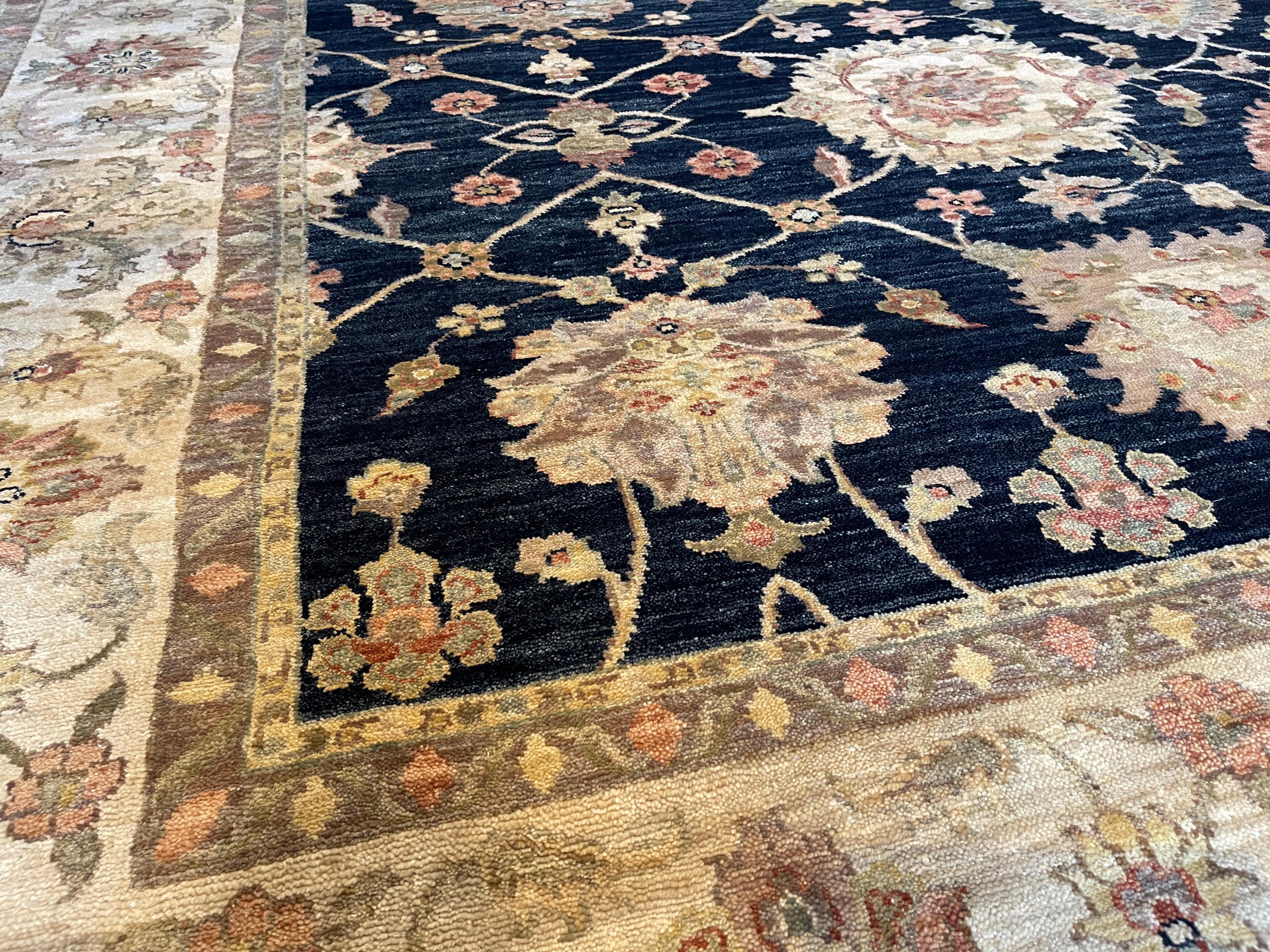 Indian Brown Floral Traditional Style Wool Area Rug For Sale