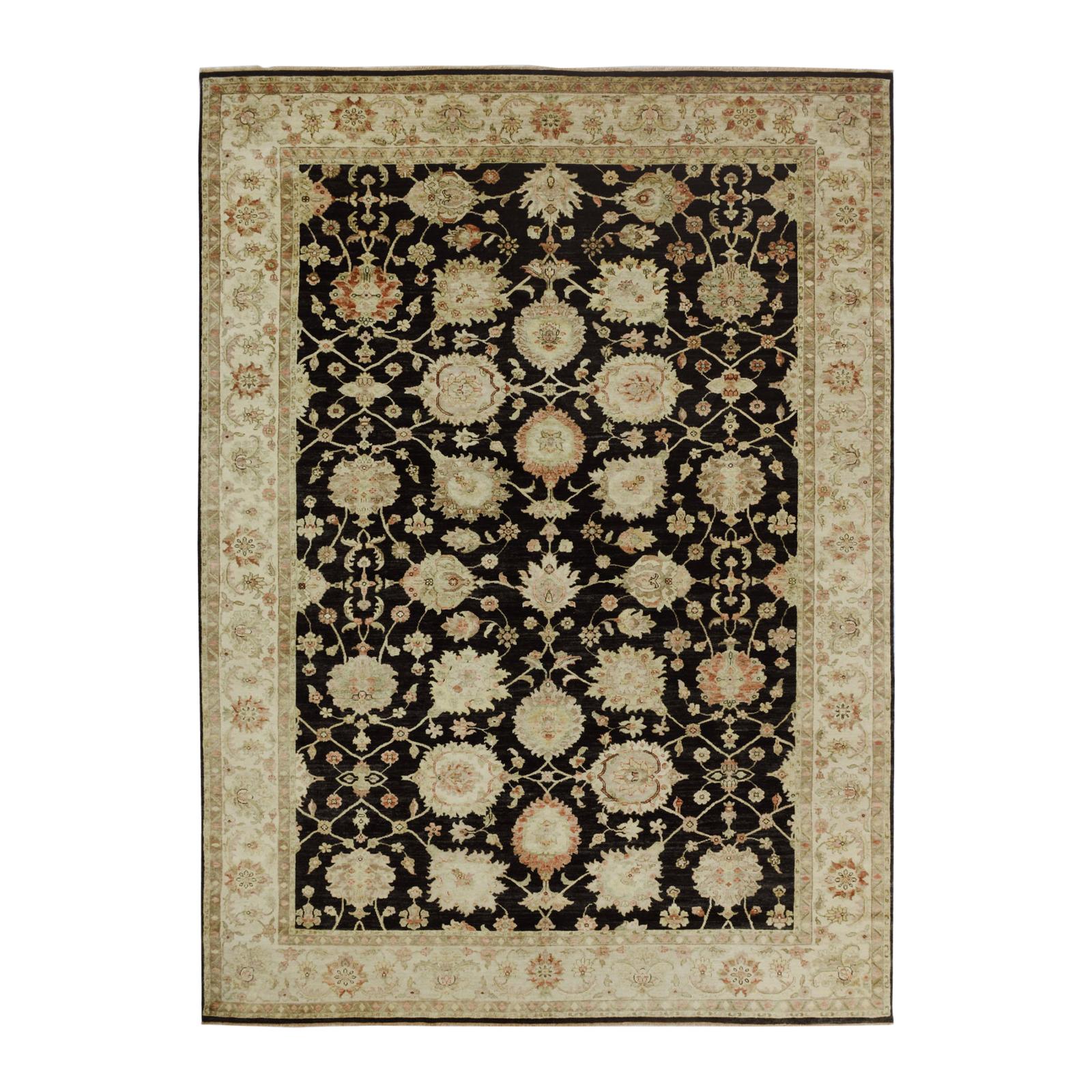 Brown Floral Traditional Style Wool Area Rug For Sale