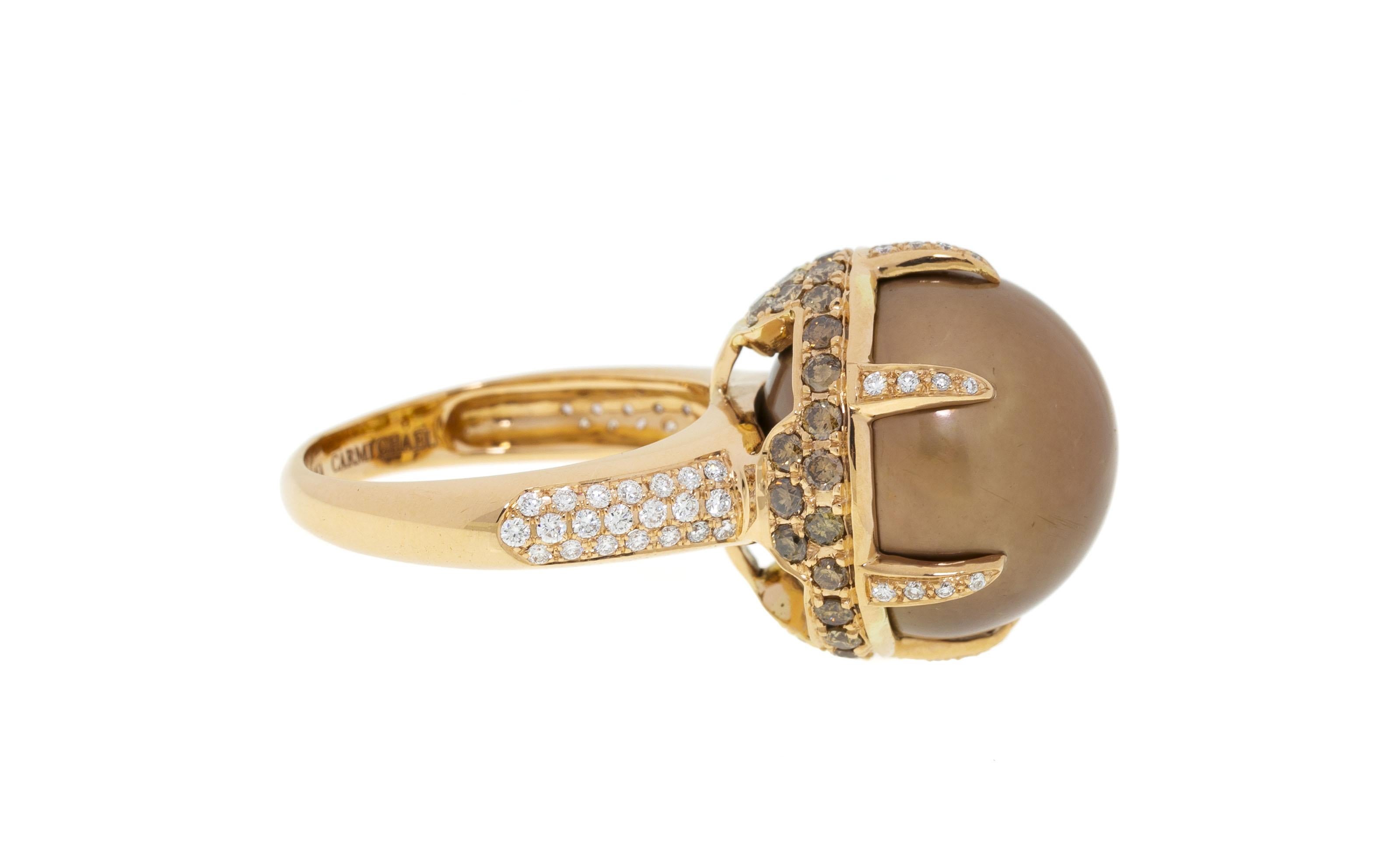 Brilliant Cut Brown Pearl Diamond Cocktail Ring For Sale