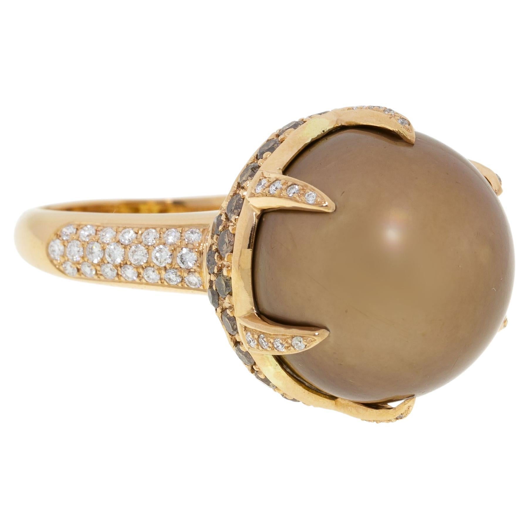 Brown Pearl Diamond Cocktail Ring For Sale