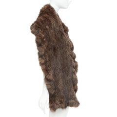 Brown genuine fur patchwork large shawl stole scarf