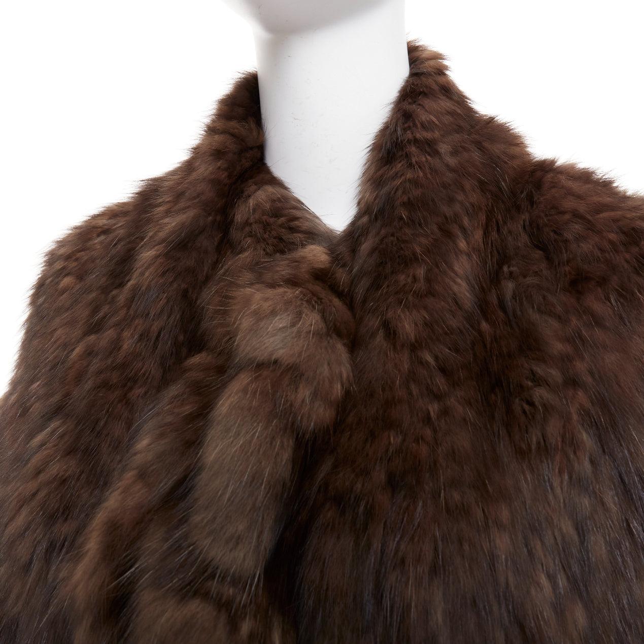 Grand châle étole patchwork en fourrure véritable marron Pour femmes en vente