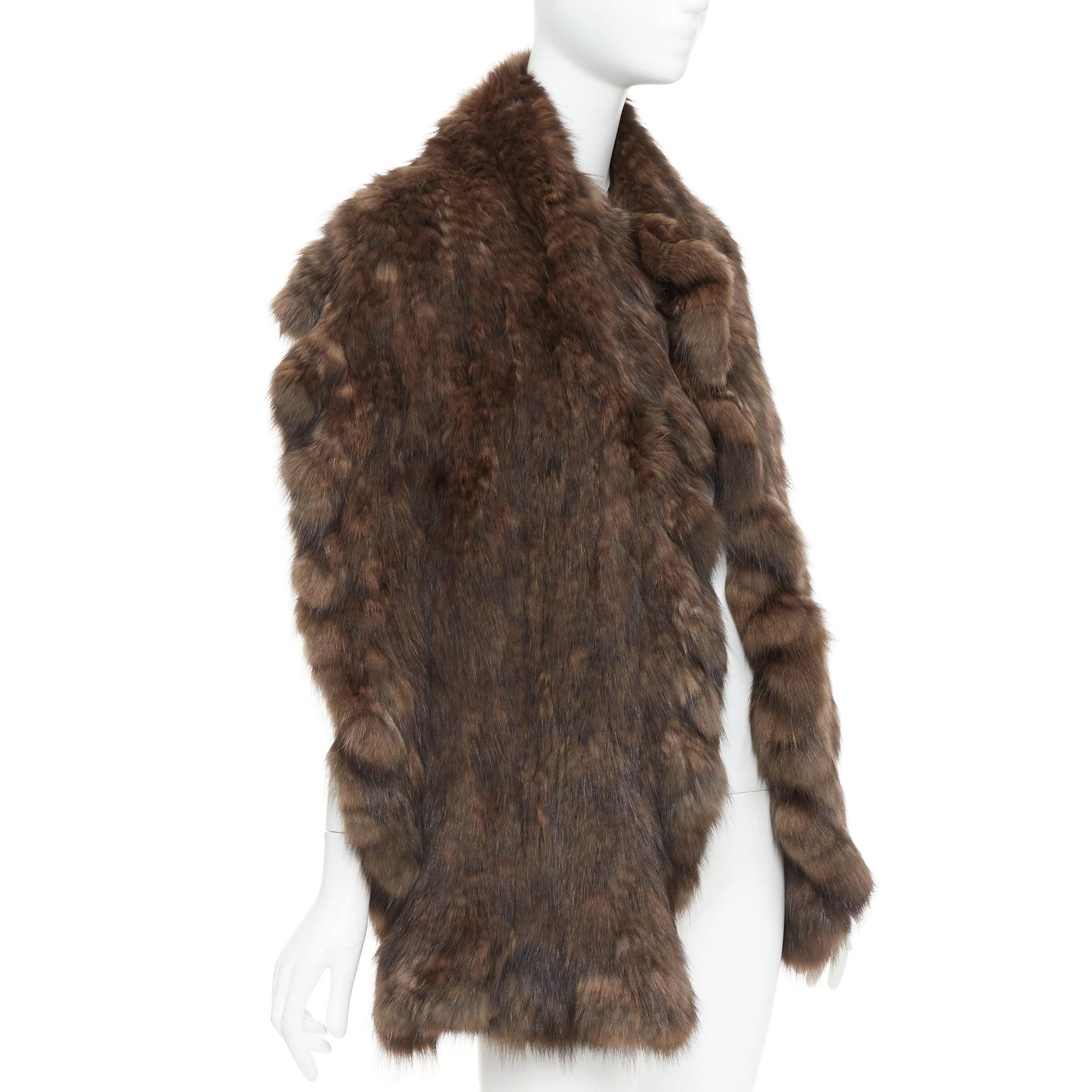 Grand châle étole patchwork en fourrure véritable marron en vente 2