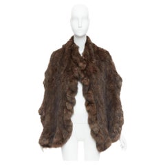 Brown genuine fur patchwork large shawl stole scarf