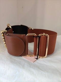 Brauner Echtledergürtel mit Goldbeschlägen Unisex-Gürtel Made in Italy, neu