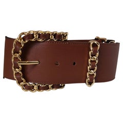 Brauner Echtledergürtel mit Goldbeschlägen Unisex-Gürtel Made in Italy, neu