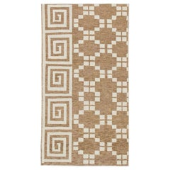 Tapis turc Oushak en laine marron à motifs géométriques tissés à la main 2'10" x 5'1".