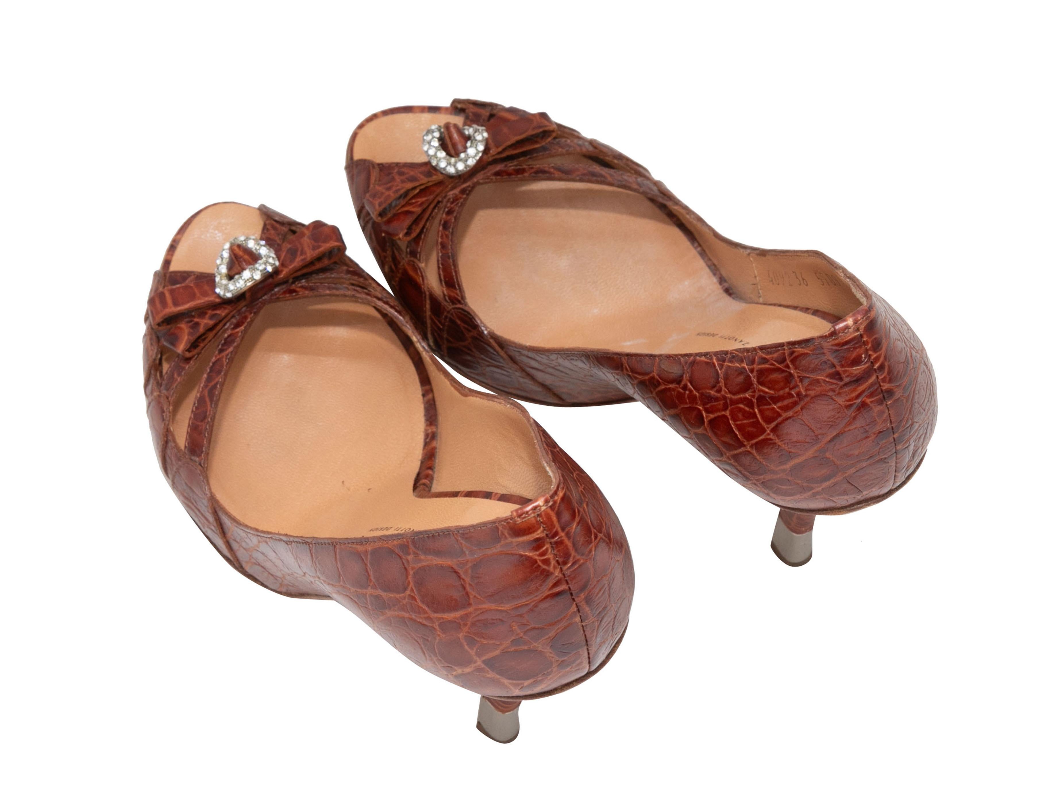 Brown Giuseppe Zanotti Embossed Peep-Toe Pumps Size 36 In Good Condition For Sale In New York, NY