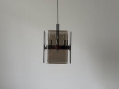 Brown Glass and Chrome Frame Ceiling Lamp, 1960s, Italy