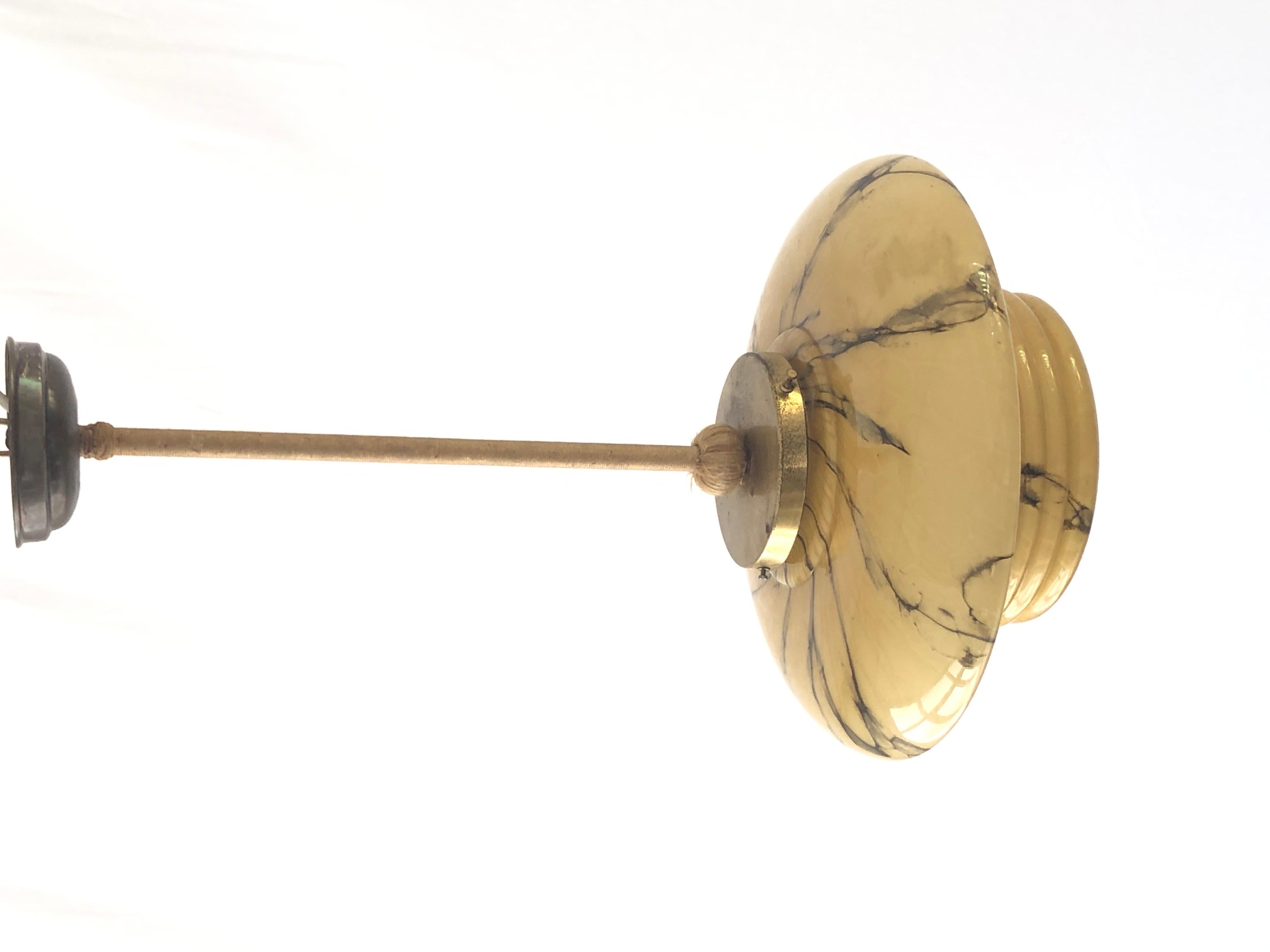 Brass Brown Glass Art Deco Style Ceiling Lamp, 1950s, Germany For Sale